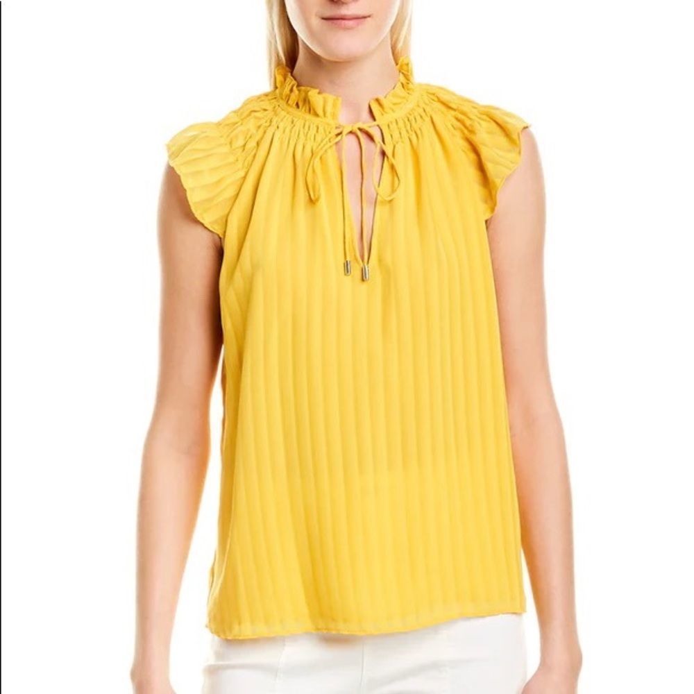 Ramy Brook Yellow Jane Sleeveless Top Tie Neckline Ruffle Sleeve Size Medium